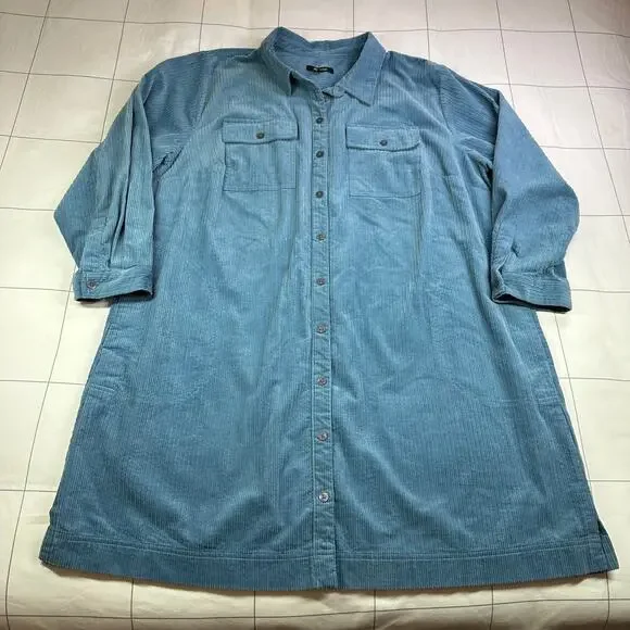 Madewell Dress Womens 2X Blue Corduroy Mini Shirtdress Long Sleeve Shift Collar - Picture 3 of 10
